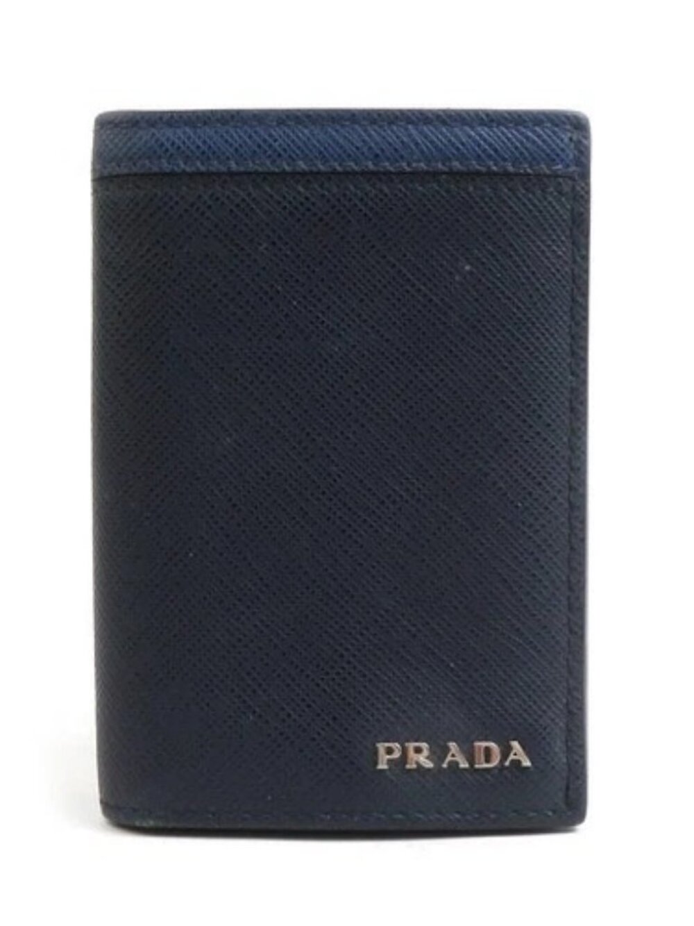 Auth PRADA Card Case Holder Navy Leather - 56470a